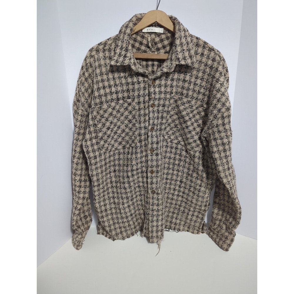 MNML Loose Woven Flannel Shirt Mens L Plaid Oversized Raw Edge grunge Cowboy
